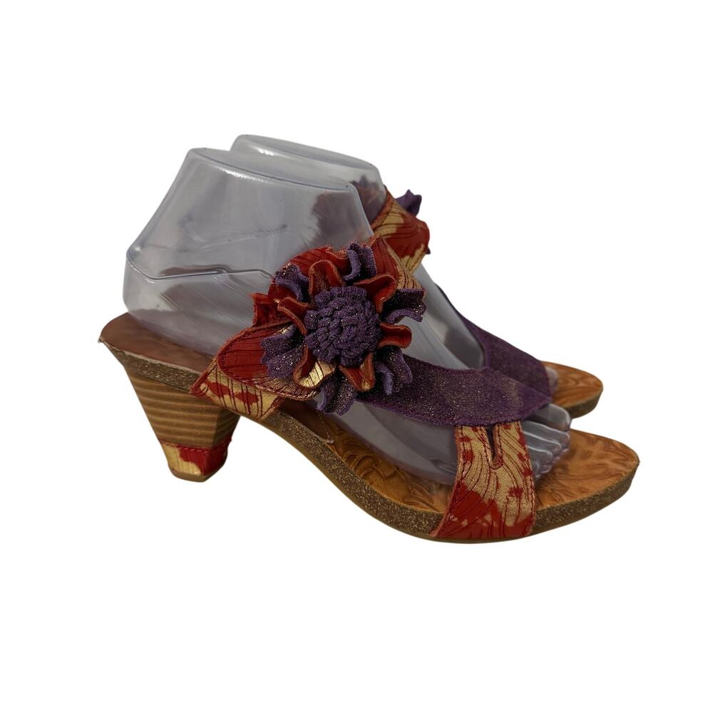 L’Artiste Sandals Womens Size 8.5 Myah Red Purple Gold Leather Floral 39